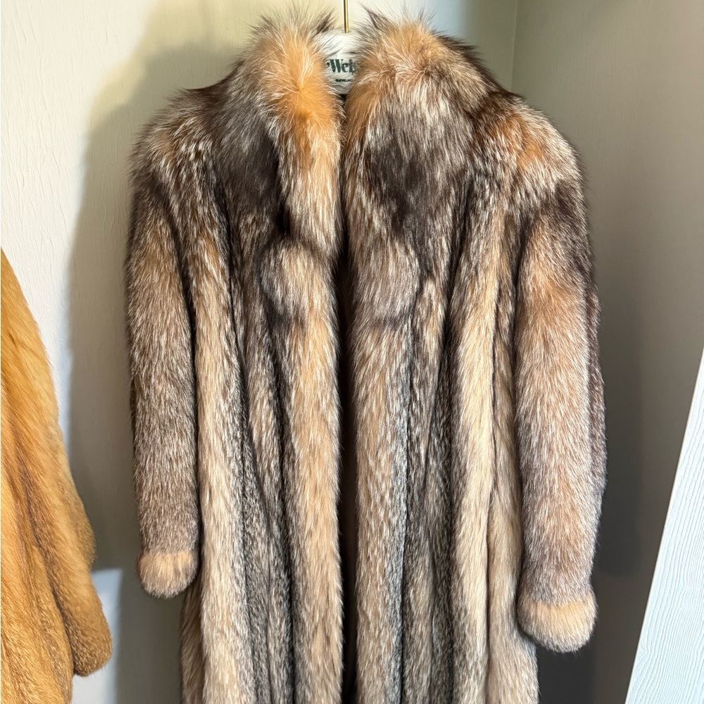 Elegant Crystal Fox Fur Full Length Coat